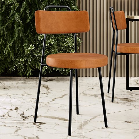 Kit 6 Cadeiras Decorativas Estofada para Sala de Jantar Barcelona L02 Couríssimo Canela - Lyam Decor