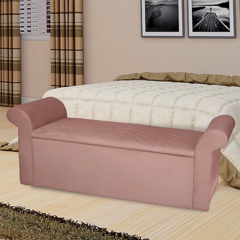 Recamier Baú Viena King 195 Cm Suede Rose - MV Estofados Shop
