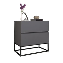 Mesa De Cabeceira Eros Cinza Estilo Industrial Com Puxadores Cava E Pés De Ferro Preto - 1