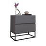 Mesa de Cabeceira Eros Cinza Estilo Industrial com Puxadores Cava e Pés de Ferro Preto - 2