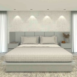 Cama King 2,01m Cabeceira 3,50m e 2 Mesas sob Medida em Mdf Cor:prata - 1