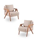 Ver imagem 1 de Kit 2 Poltronas Decorativa Mona Luxo Braço de Madeira:veludo Bege