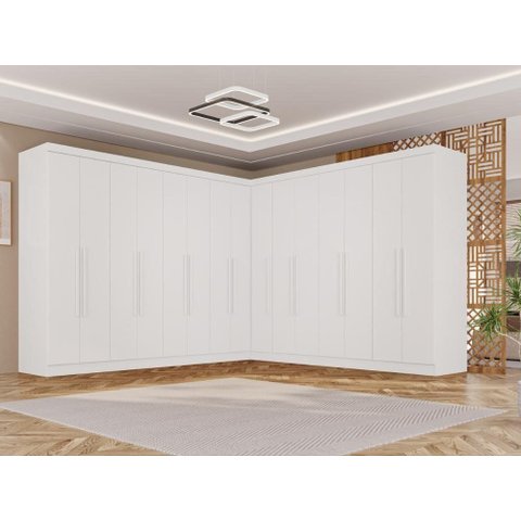 Guarda-Roupa Casal Modulado de Canto 15 Portas 6 Gavetas Multimóveis Branco
