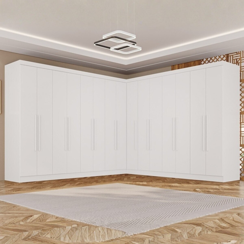 Guarda-Roupa Casal Modulado de Canto 15 Portas 6 Gavetas Multimóveis Crsal-Grp Branco