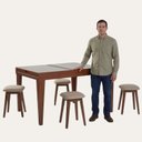 Ver imagem 4 de Conj. Compact Mesa Extensível Impressão Mel/Off 4 Banquetas Estofada em Madeira Maciça