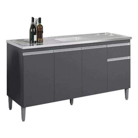 Balcão Gabinete P/ Pia com Tampo Tatiane 150cm Ajl Móveis - Cinza