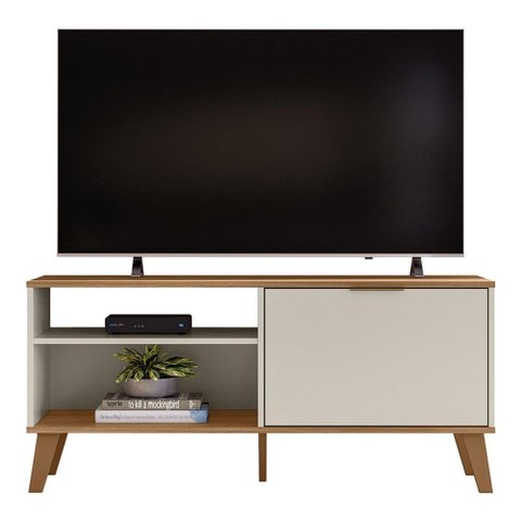 Rack Bancada Madri 115 Cm Off White/nature para Tv até 50” - Peternella Móveis