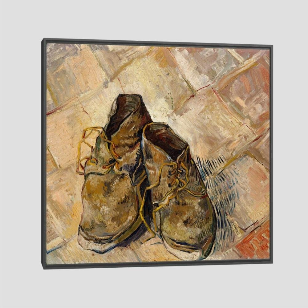 Quadro Van Gogh Shoes Tela Moldura Preta 60X60Cm - 1