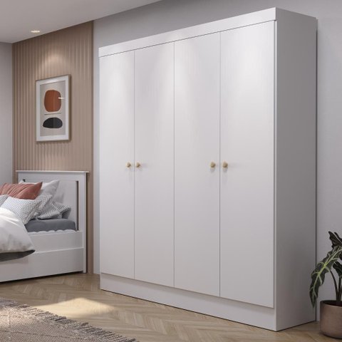 Guarda-roupa Solteiro 4 Portas Jacob 135 Cm - Branco