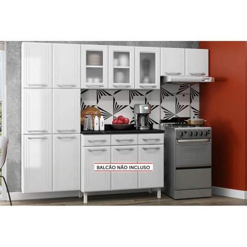 Cozinha Compacta Topázio 3 Peças (2 Armários + 1 Paneleiro) Cpt123 Branco - Telasul