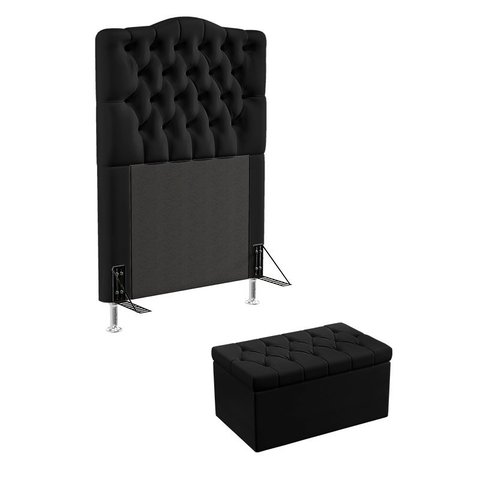 Kit Cabeceira Decorativa Para Cama Box Pollux e Calçadeira Sagitarius 90 Para Cama de Solteiro Sued 