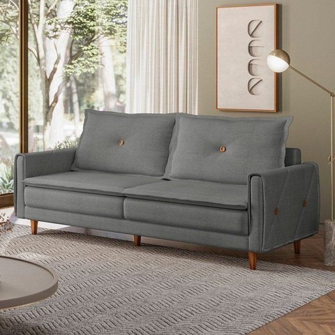 Sofá Living 3 Lugares com Pés em Madeira Maciça 210cm Sololá Yescasa
