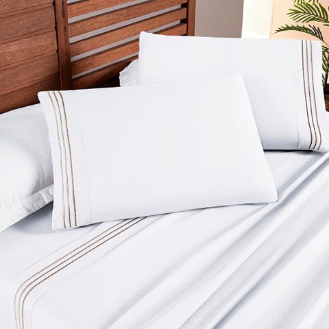 Jogo Cama Lençol Casa Scarpa Honore Solteiro Micro Percal 200 Fios C/ Detalhes Bordados 3 Peças - Br