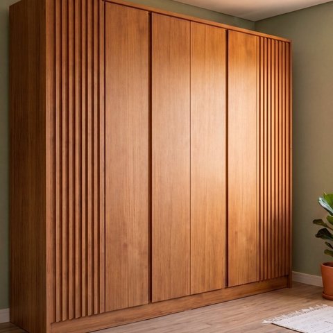 Guarda Roupa Casal Ripado 6 Portas 6 Gavetas com Cabideiros e Prateleiras 275x232x56cm Cinamomo