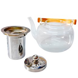 Chaleira de Vidro com Infusor Inox e Alça de Madeira 1 Litro - 3