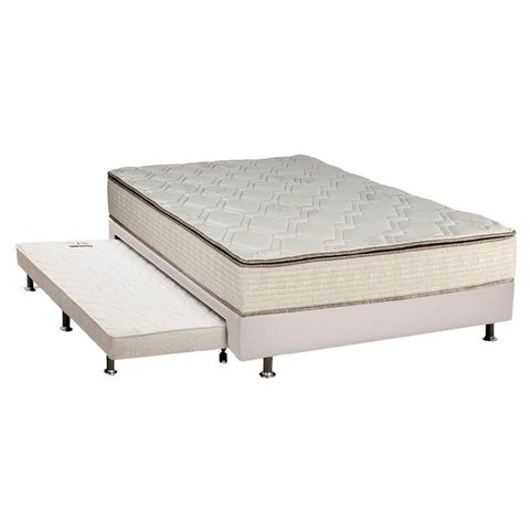 Cama Box c/Auxiliar Casal: Colchão Luckspuma Bonnel Montreal Spring + Base CRC Courano Branco(138x18