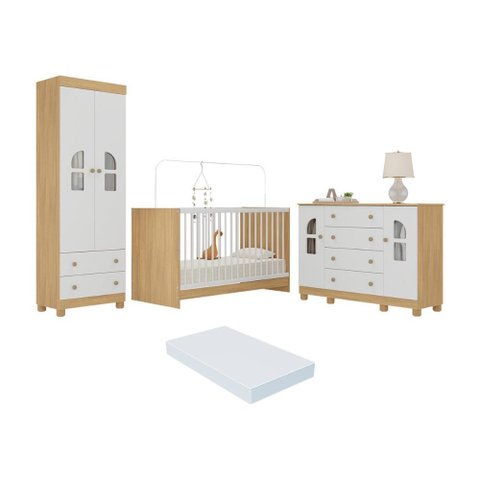 Quarto de Bebê Completo com Berço 3 em 1 com Colchão Incluso Nina Multimóveis Mp4578
