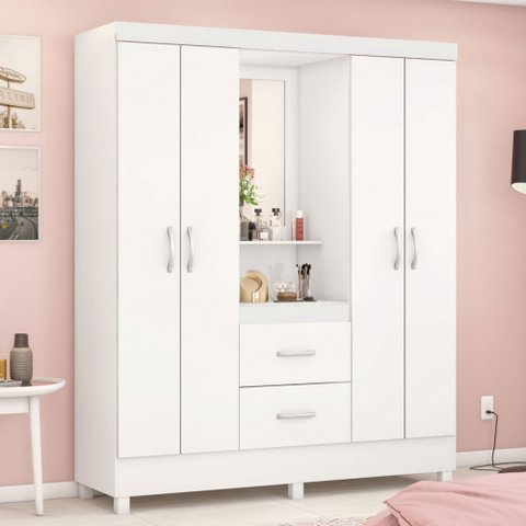 Guarda-roupa Capelinha Lord 4 Portas Branco/rosa/branco - Demóbile