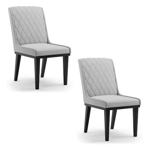 Cadeira Sala de Jantar Base Madeira Preto Kit 2 Sofia Suede Cinza D03 - D'Rossi