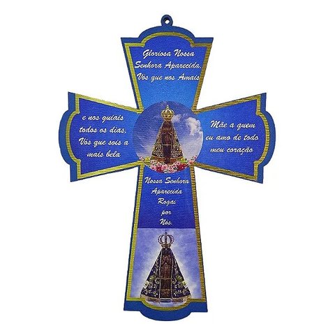 Crucifixo Cruz Nossa Senhora Aparecida Parede Com Oração MDF 27 cm FORNECEDOR 34 4833 - Nossa Senhor