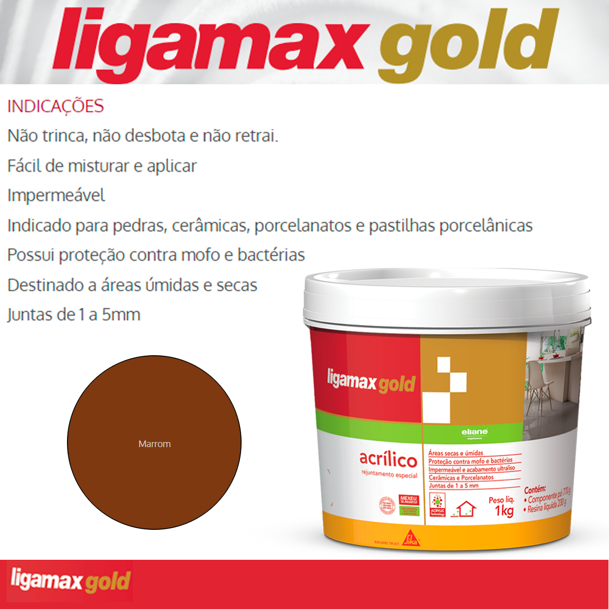 Rejunte Ultraliso Acrílico Ligamax Marrom 1kg - 2