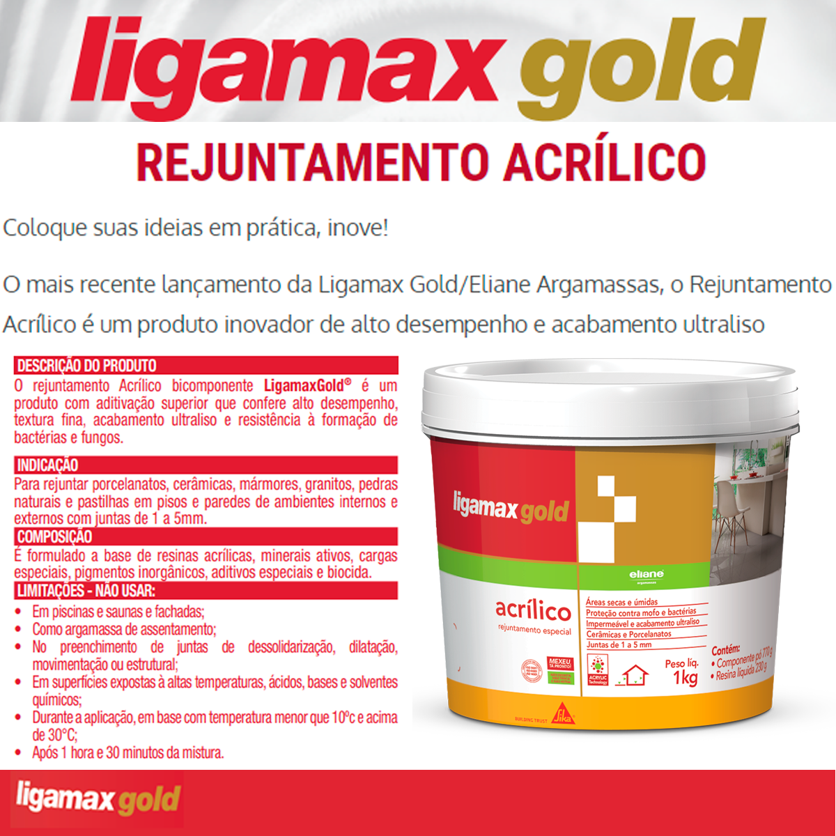 Rejunte Ultraliso Acrílico Ligamax Marrom 1kg - 3