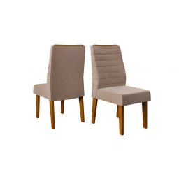 Conjunto 2 Cadeiras Ondina para Sala de Jantar Estofada Carvalho Nobre/veludo Kraft Dj Móveis - 1