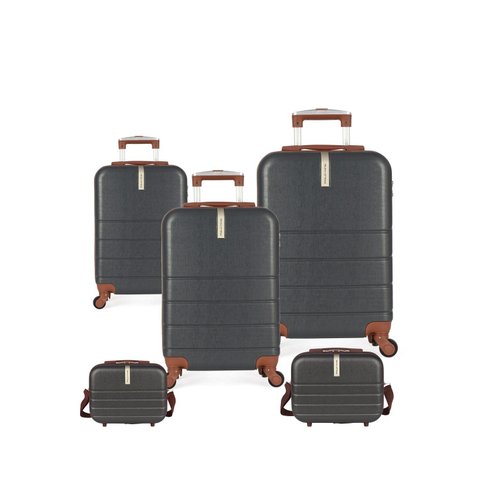 Kit com 3 Malas de Viagem e 2 Frasqueiras Pk Luxcel - Cor Grafite - Abs - Rodinhas 360º