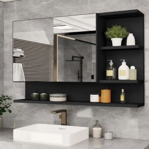 Armário Banheiro Espelheira 1 Porta 60x45 Multiuso Cleopatra Preto