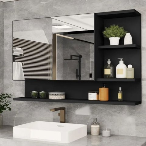 Armário Banheiro Espelheira 1 Porta 60x45 Multiuso Cleopatra Preto