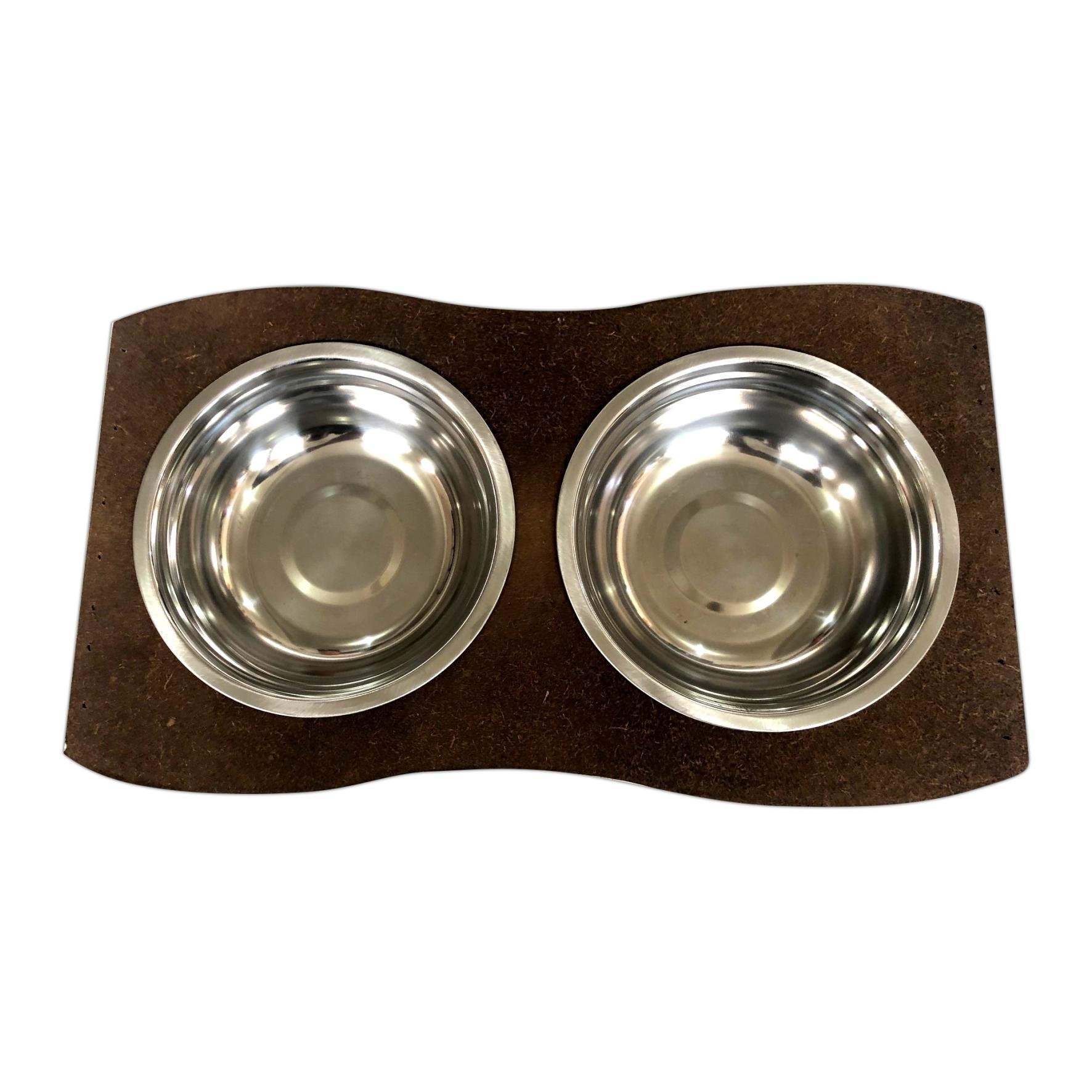 Comedouro Madeira Com 2 Potes Em Inox Para Pet Cachorro Gato - 2