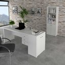 Ver imagem 1 de Kit para Escritório Mesa Balcão Estante 4 Portas 3 Gavetas Branco Tecno Mobili