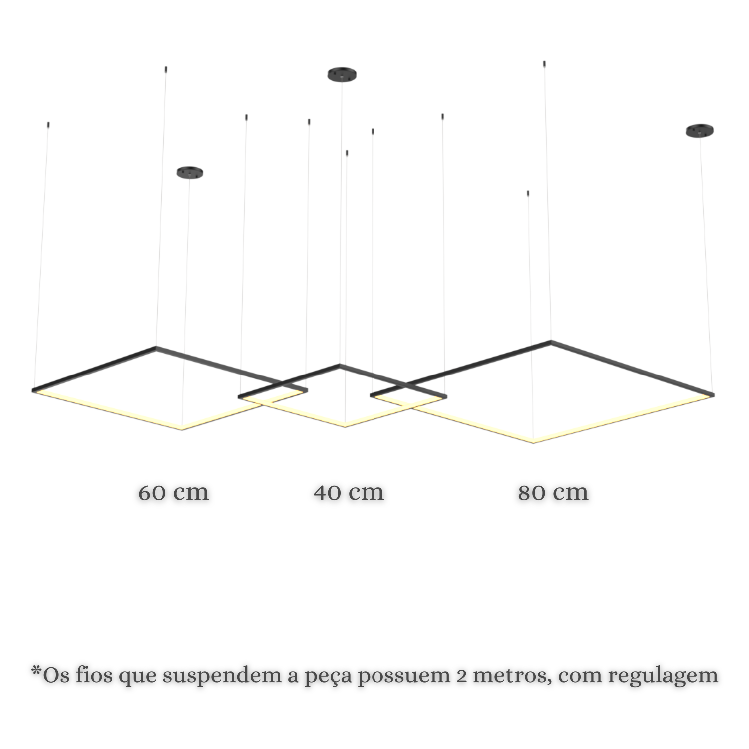 Lustre Pendente de Led Bleisi 3 Aros Quadrados 84W - 80x60x40cm - 2