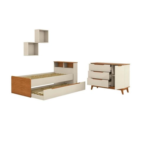 Quarto Infantil Completo 5 Peças CB1527 Linha Crescer 1 Porta 3 Gavetas MDP BP Argila-Jequetiba