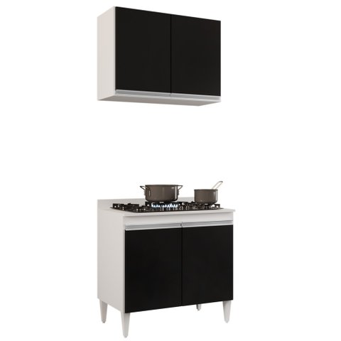 Armário Aéreo Califórnia e Balcão Para Cooktop Flórida Branco/Preto - Lumil Lumil Móveis