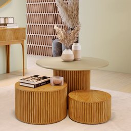 Kit 3 Mesas Decorativas Lua em Madeira Maciça - Mel - 1