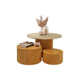 Kit 3 Mesas Decorativas Lua em Madeira Maciça - Mel - 2