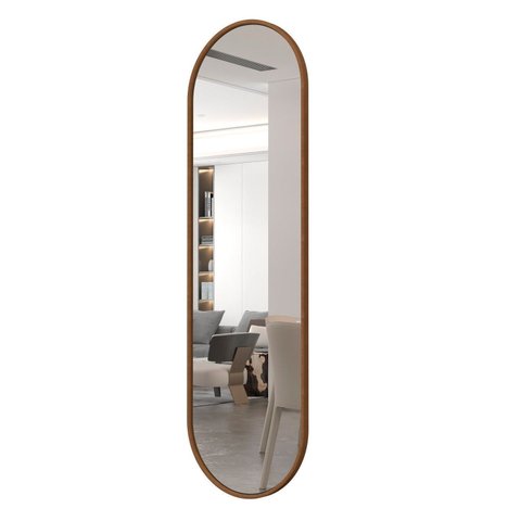 Espelho de Parede Oval Borda em Couro Sintético 137CMX44,5cm Alamanda Castanho