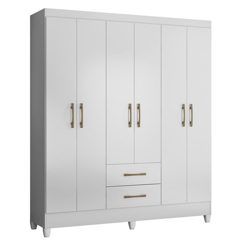 Guarda Roupa Roupeiro Casal Panama 6 Portas 2 Gavetas Branco Acetinado - Moval