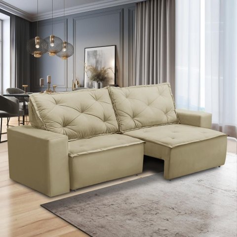 Sofá Retrátil e Reclinável 3 Lugares com Molas 1,80m Aline Suede Bege Rover & Beato