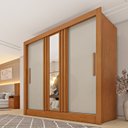 Ver imagem 1 de Guarda Roupa Casal 3 Portas Taiffa Ripado com Espelho 190cm Yescasa Marrom/Cinamomo/Off White