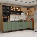 Ver imagem 1 de Cozinha Modulada Completa de Canto MDF 7 Peças Lombardia com Portas de Vidro - cor Freijó Jade