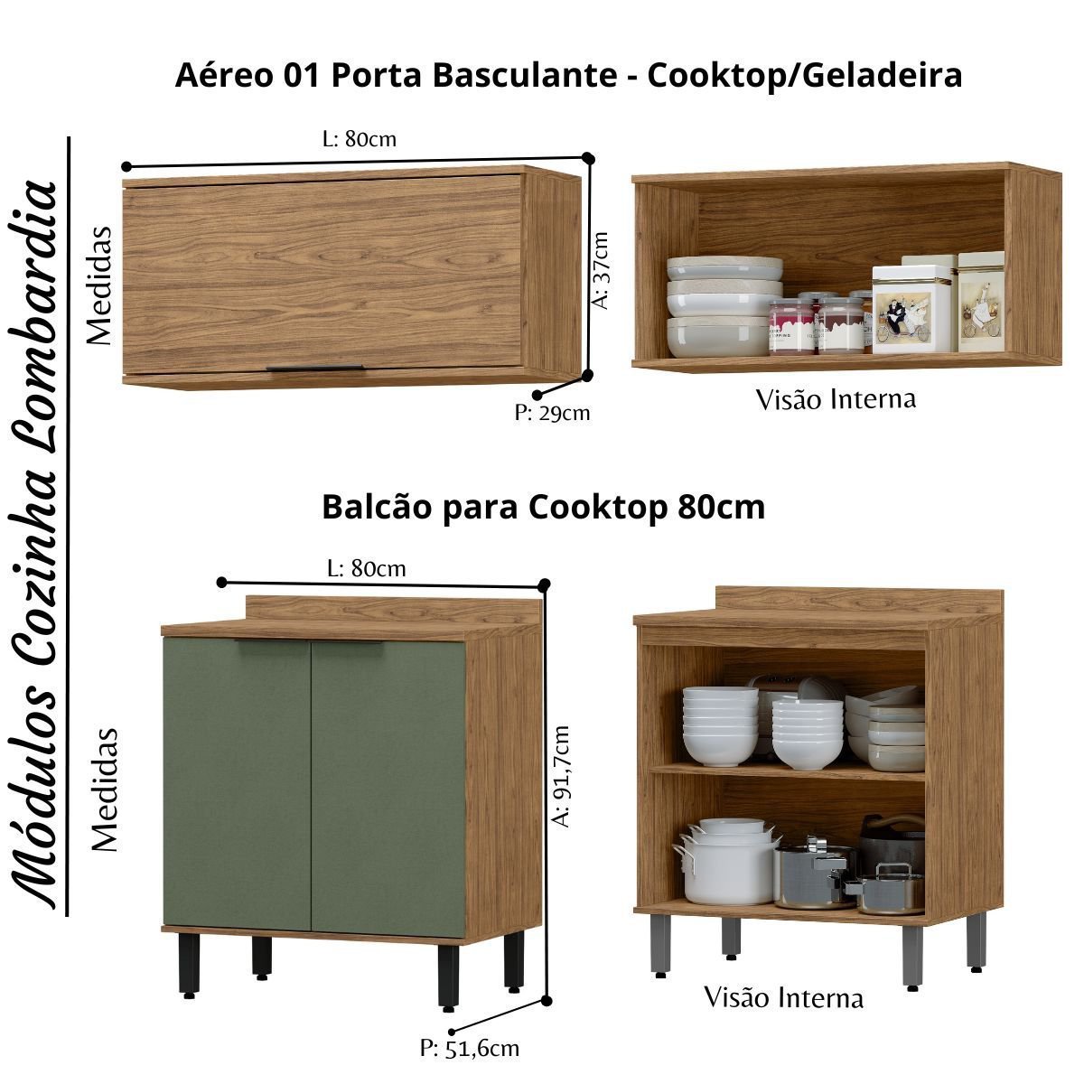 Cozinha Modulada Completa de Canto MDF 7 Peças Lombardia com Portas de Vidro - cor Freijó Jade - 3