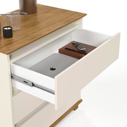 Mini Cômoda Ej Mesa de Cabeceira para Quarto com 3 Gavetas - Off White com Freijó - 3