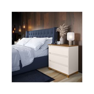 Mini Cômoda Ej Mesa de Cabeceira para Quarto com 3 Gavetas - Off White com Freijó