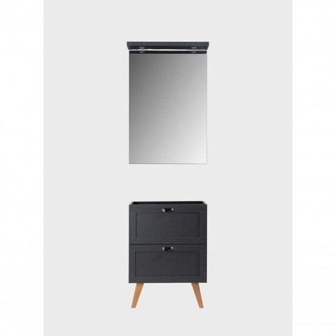 Gabinete para Banheiro e Espelho Milano 3 Gavetas MDF 60cm Grafite On Móveis