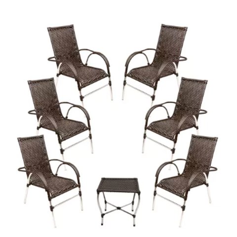 Kit 6 Cadeiras e Mesa Vênus para Área, Churrasco, Jardim Piscina Trama