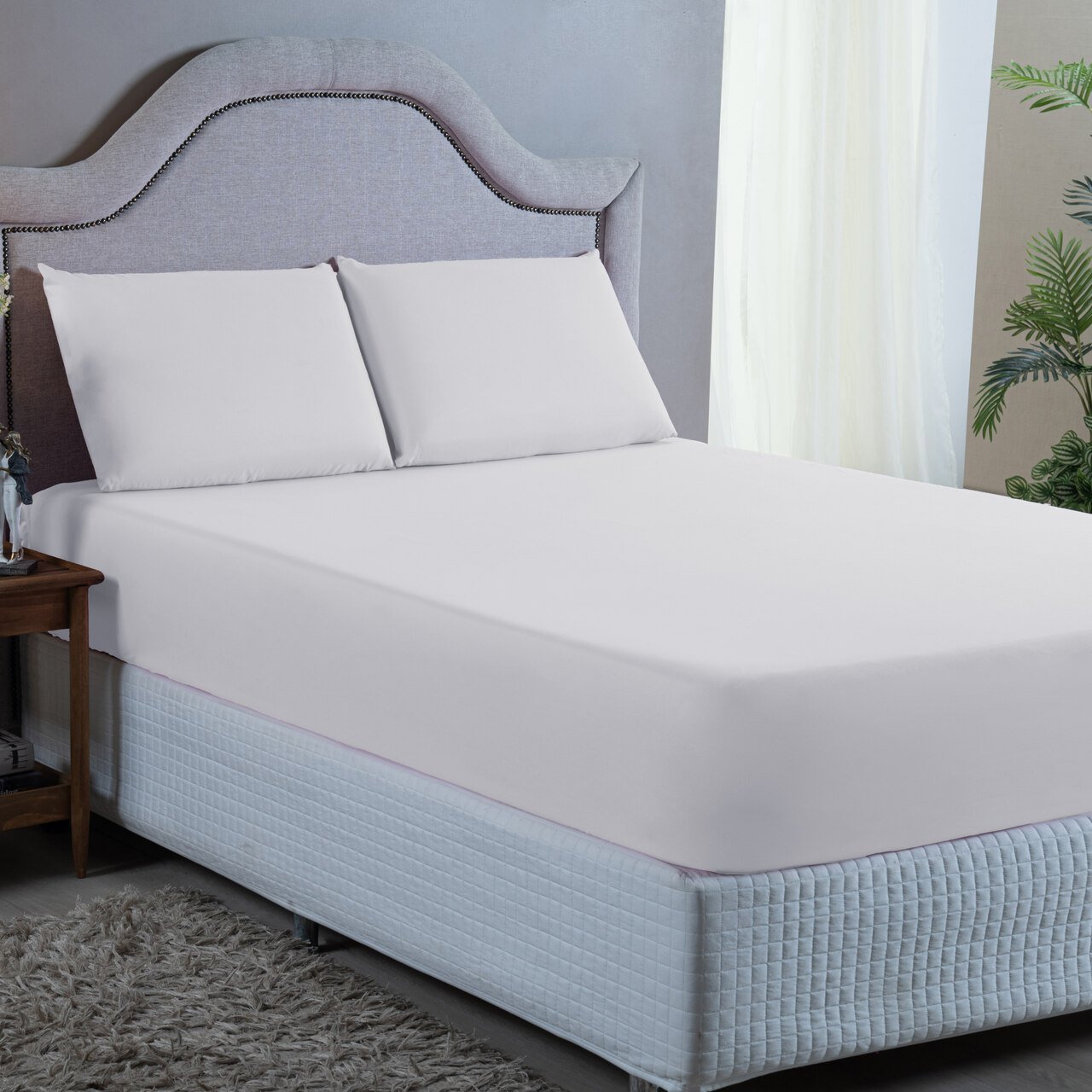 Jogo de Cama Lençol Queen 400 Fios Poliéster 3 Peças Conjunto com Elástico e Fronhas:branco - 2