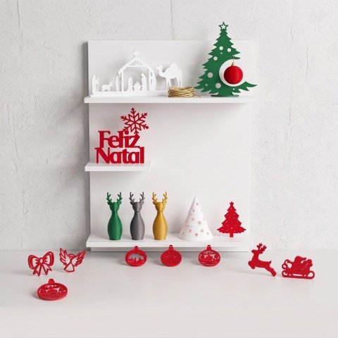 Painel Prateleira de Parede Natal Decorada Completa + 15 Acessórios Temáticos