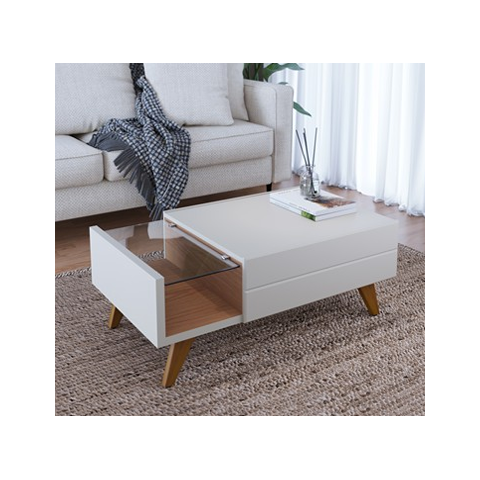 Mesa de Centro com 1gav e Vidro Noronha Off White Cod: 250.086